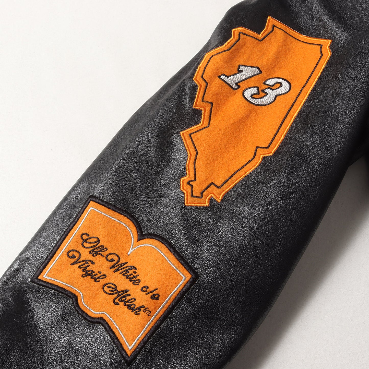 21AW 袖レザー メルトン バーシティジャケット / スタジャン(Leather Varsity Jacket)
