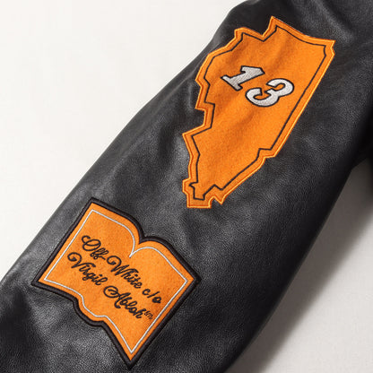 21AW 袖レザー メルトン バーシティジャケット / スタジャン(Leather Varsity Jacket)