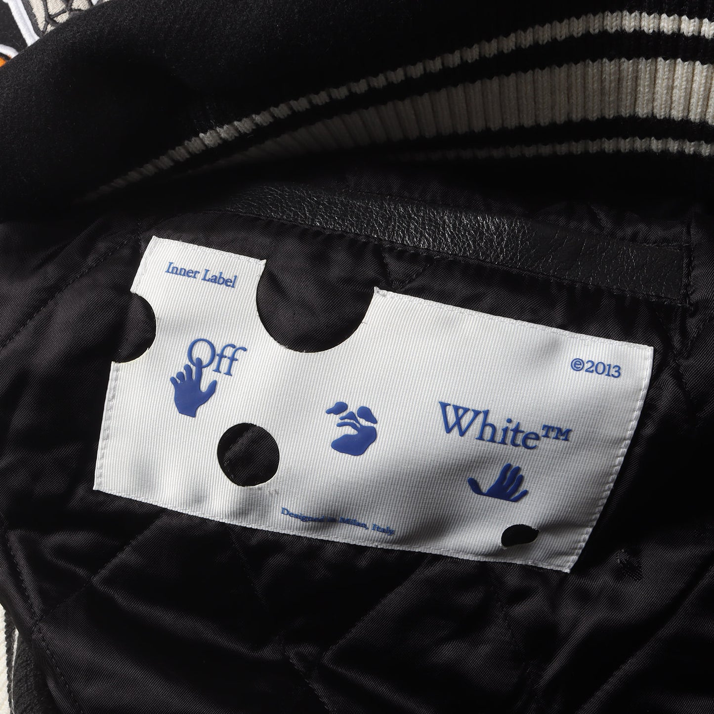 21AW 袖レザー メルトン バーシティジャケット / スタジャン(Leather Varsity Jacket)