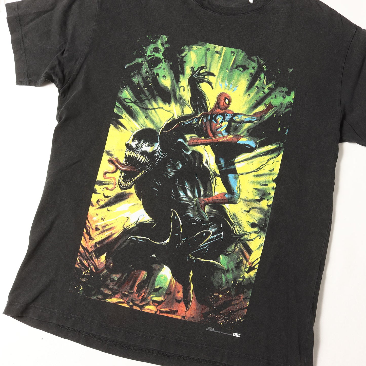 22SS ×MARVEL ヴィンテージ加工 スパイダーマン VS ヴェノム Tシャツ(Spider-Man Venom Battle Vintage Tee)
