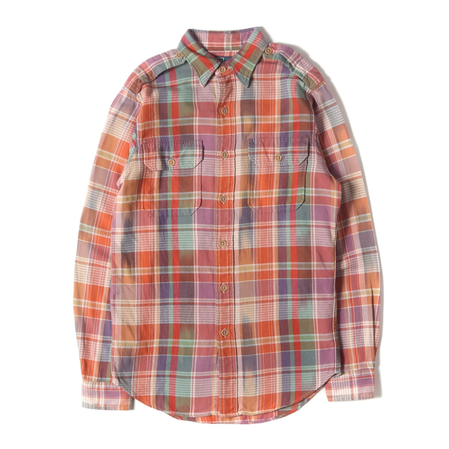 エポレット付き チェック フランネルシャツ