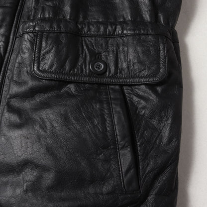 90s 裏地キルティング カウレザー ジップ カーコート BEER