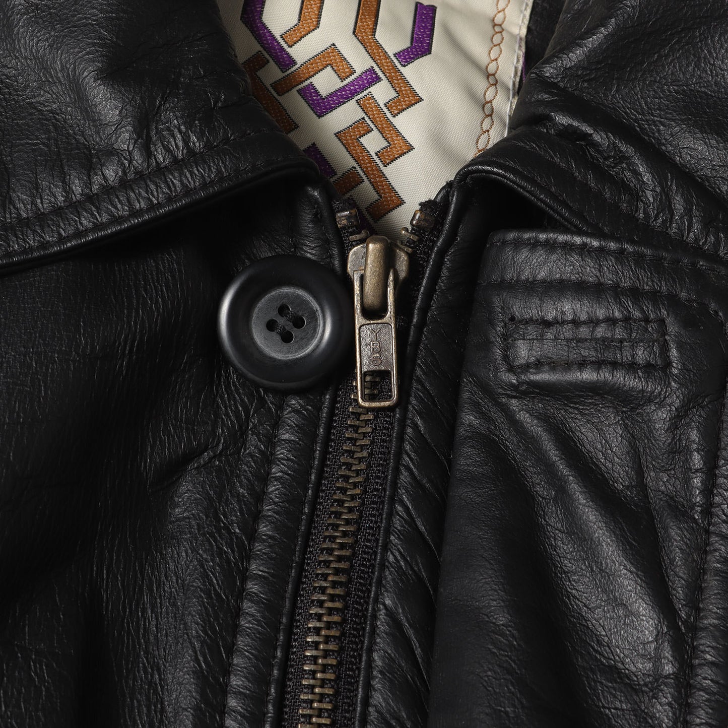 90s 裏地キルティング カウレザー ジップ カーコート BEER