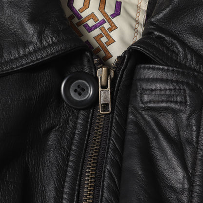 90s 裏地キルティング カウレザー ジップ カーコート BEER