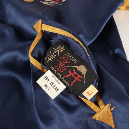 [希少 M品番] 90s 空母レキシントン × 龍 リバーシブル 総刺繍 サテン スカジャン