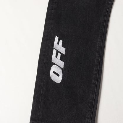 ウォッシュ加工 ロゴ刺繍 スリム デニムパンツ(SLIM LOW CROTCH)