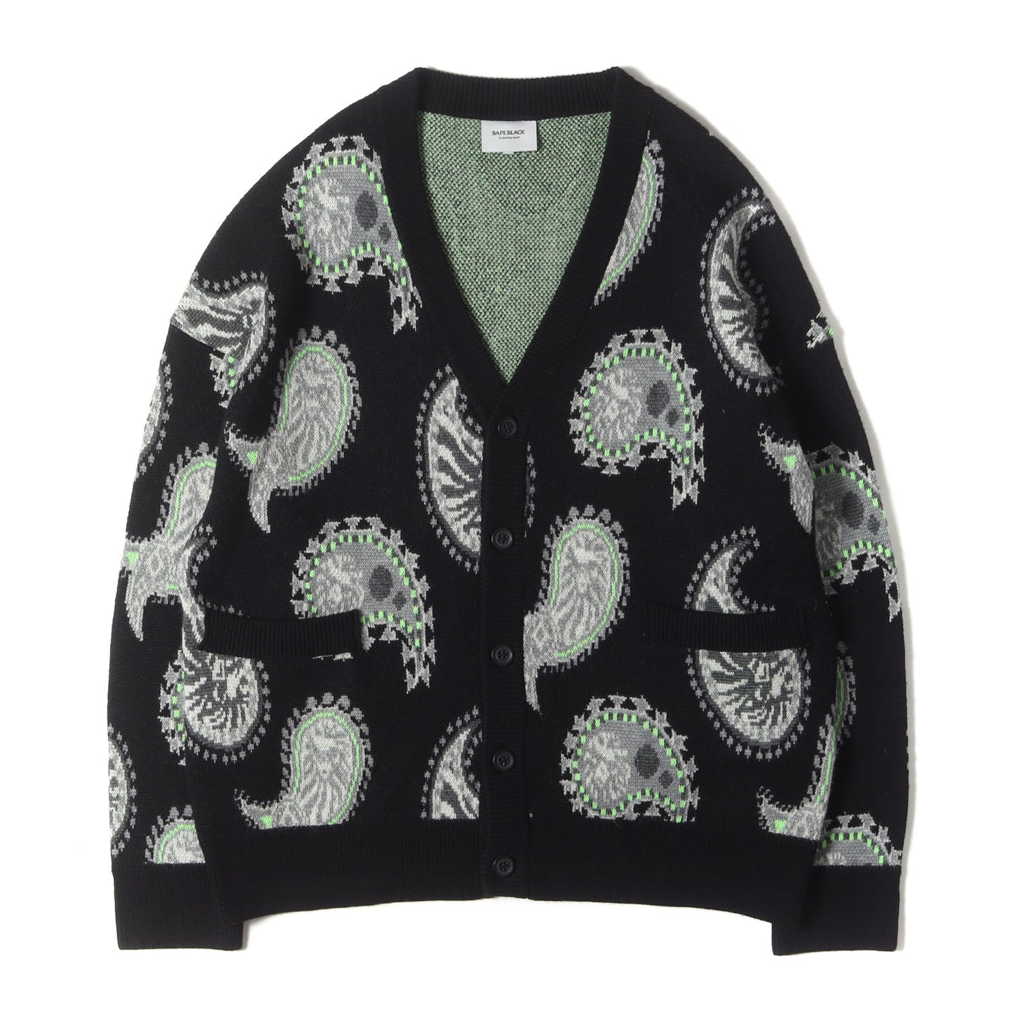 BAPE BLACK ペイズリー柄 ジャガード ニット カーディガン(PAISLEY PATTERN CARDIGAN)