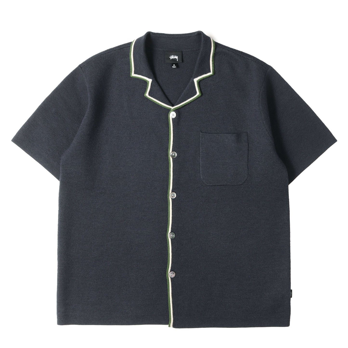 21SS オープンカラー ニット 半袖シャツ(Stripe Edge Knit Shirt)