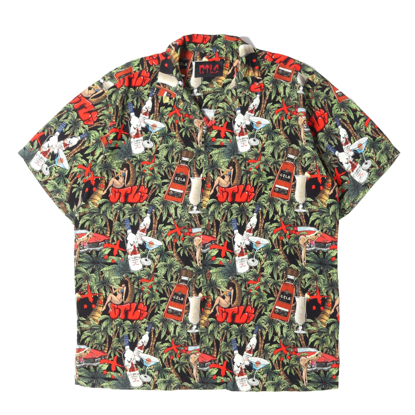 22SS レディー&カクテル柄 オーバーサイズ レーヨン アロハシャツ(DRUNK ALOHA SHIRTS)