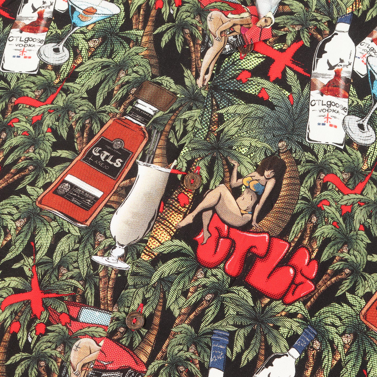 22SS レディー&カクテル柄 オーバーサイズ レーヨン アロハシャツ(DRUNK ALOHA SHIRTS)