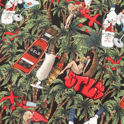 22SS レディー&カクテル柄 オーバーサイズ レーヨン アロハシャツ(DRUNK ALOHA SHIRTS)
