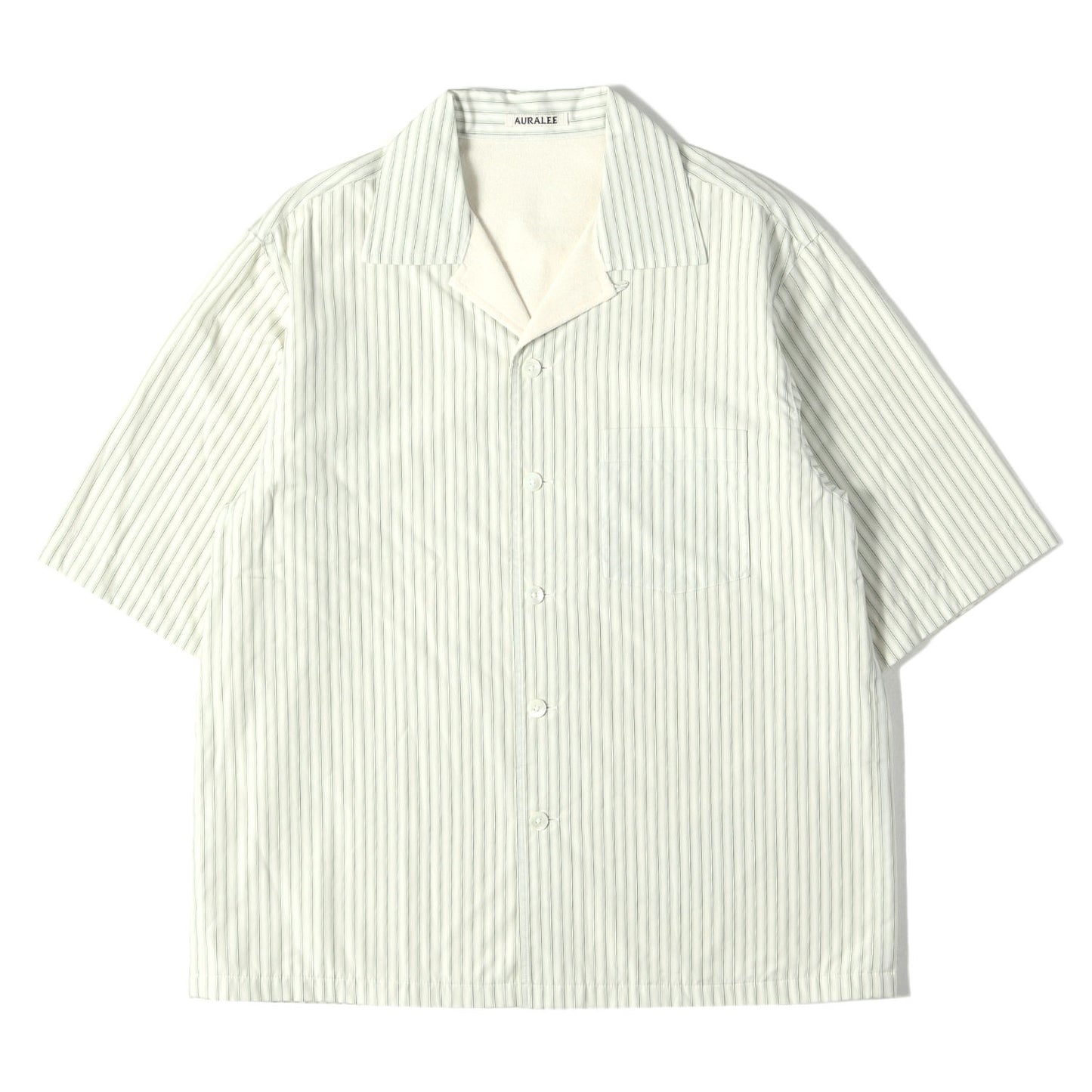 22SS 裏地パイル ストライプ オープンカラー 半袖シャツ(TERRY LINED FINX STRIPE SHIRTS)