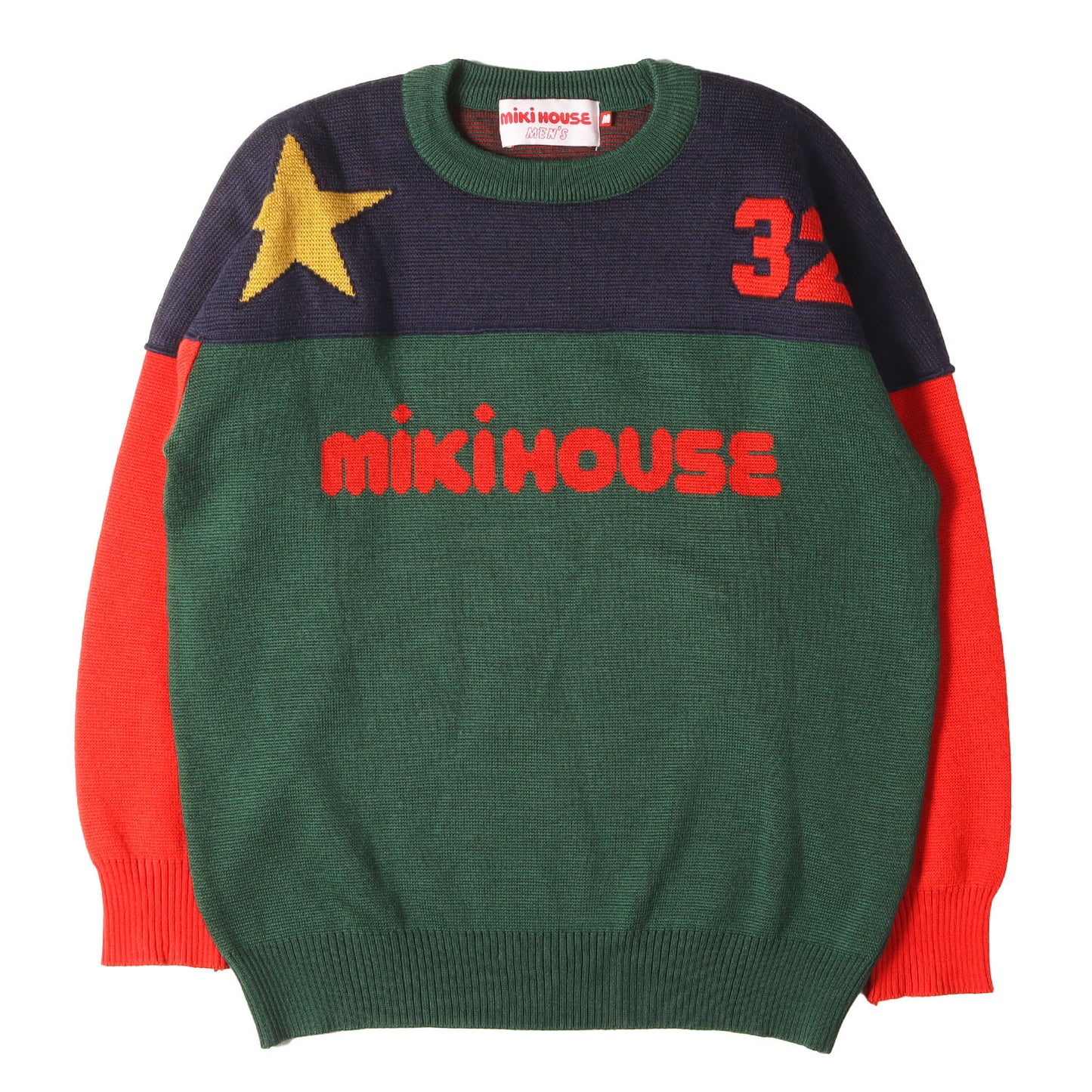 [希少 メンズサイズ] 90s ロゴ スター ナンバリング カップショルダー クルーネック ニット / miki HOUSE ミキハウス