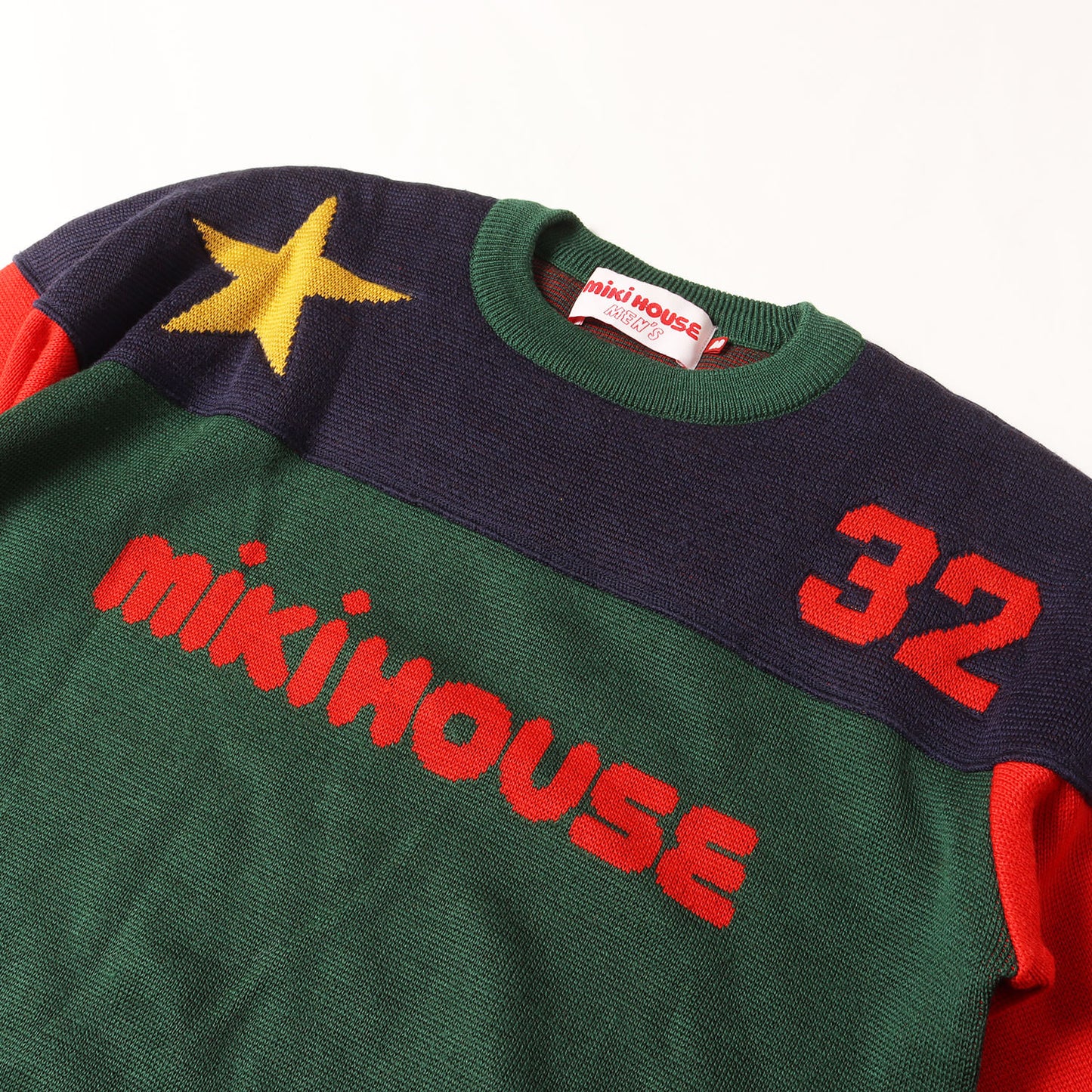 [希少 メンズサイズ] 90s ロゴ スター ナンバリング カップショルダー クルーネック ニット / miki HOUSE ミキハウス