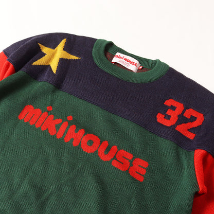 [希少 メンズサイズ] 90s ロゴ スター ナンバリング カップショルダー クルーネック ニット / miki HOUSE ミキハウス
