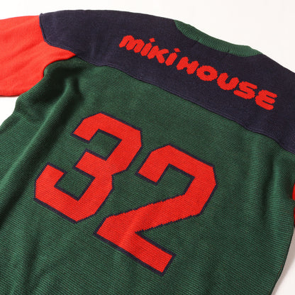 [希少 メンズサイズ] 90s ロゴ スター ナンバリング カップショルダー クルーネック ニット / miki HOUSE ミキハウス