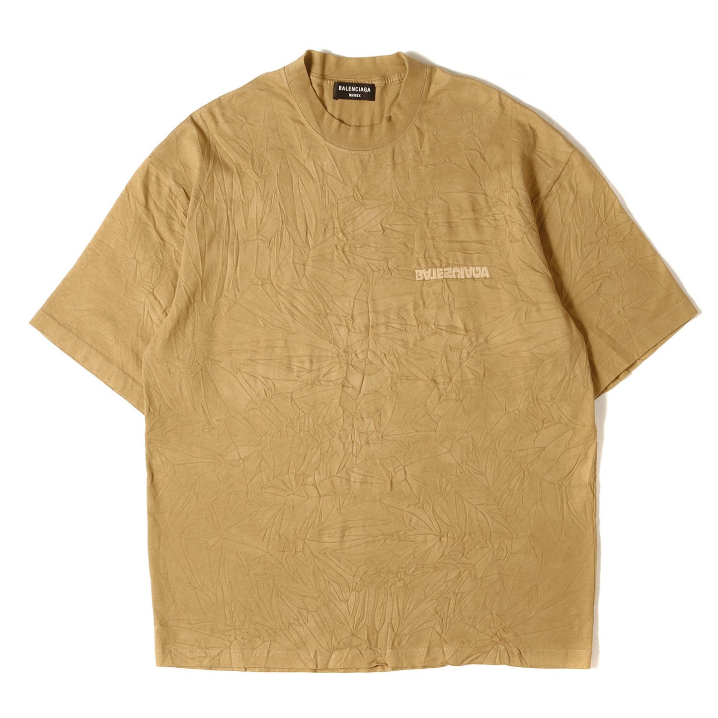 22SS シワ加工 ブランドロゴ刺繍 クルーネック Tシャツ