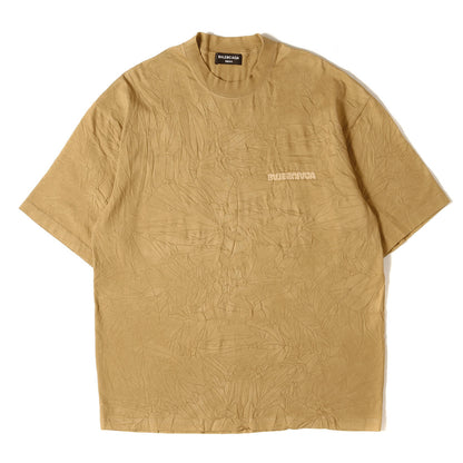 22SS シワ加工 ブランドロゴ刺繍 クルーネック Tシャツ