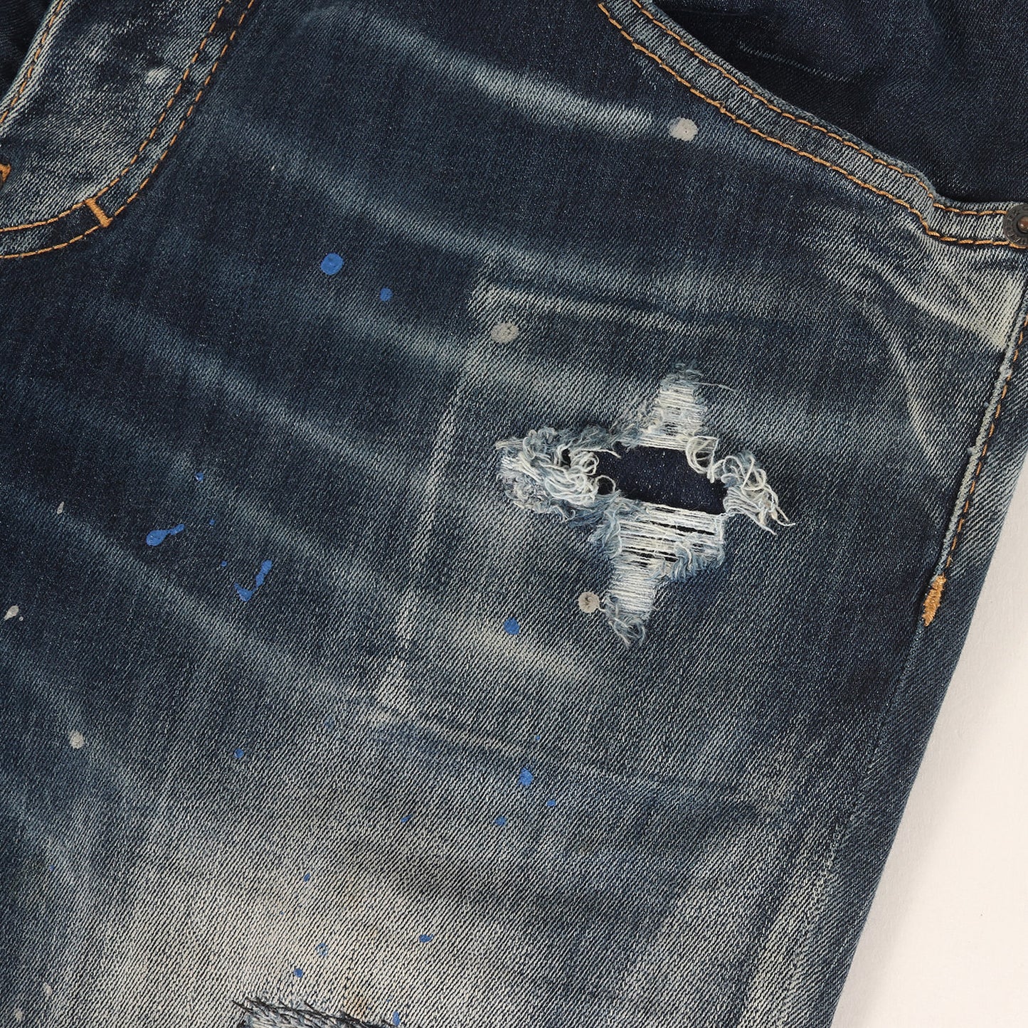 20AW スケーター ダメージリペア&ペイント加工 ストレッチ デニムパンツ(Skater Jean)