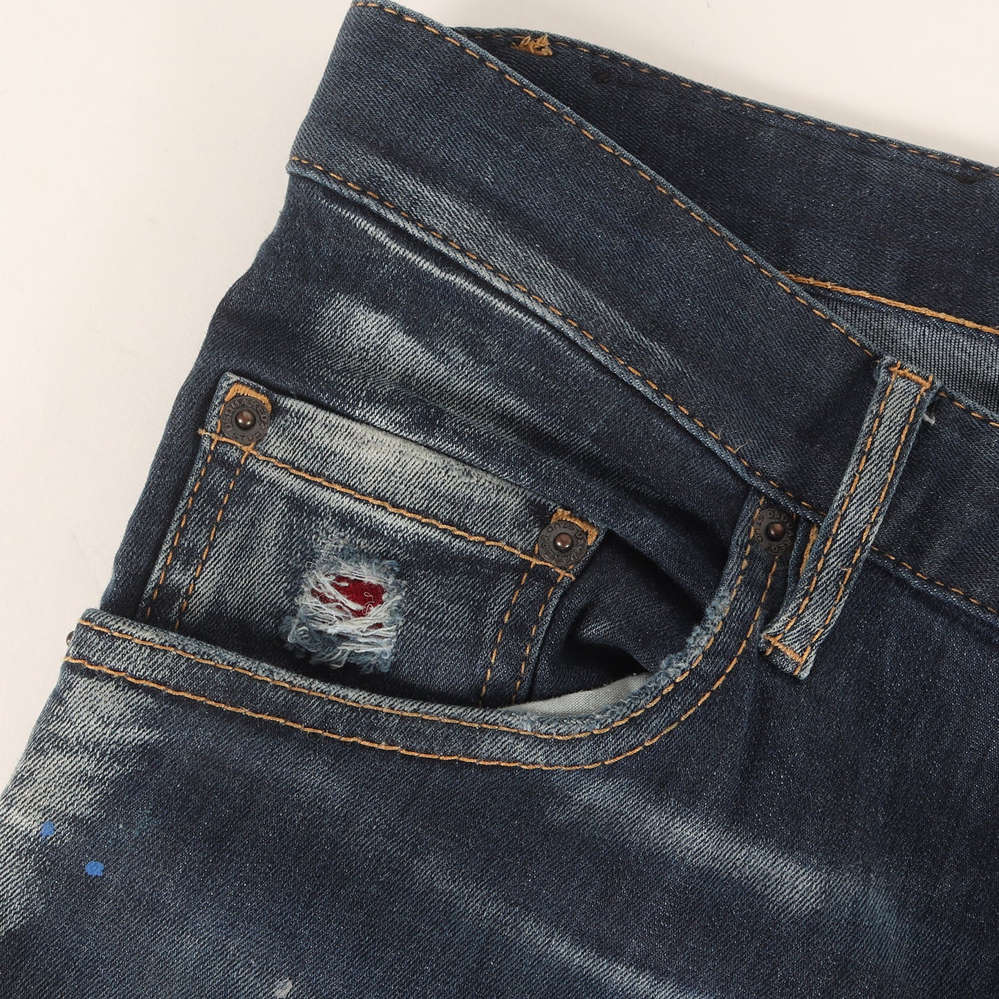 20AW スケーター ダメージリペア&ペイント加工 ストレッチ デニムパンツ(Skater Jean)