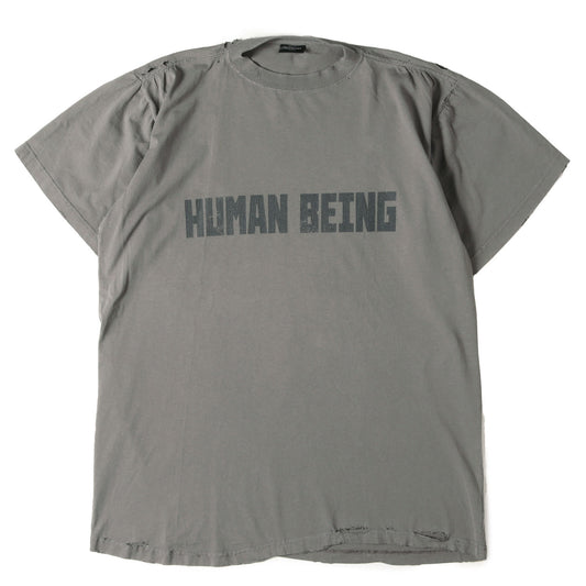 25SS ダメージ加工 HUMAN BEINGロゴ オーバーサイズ Tシャツ