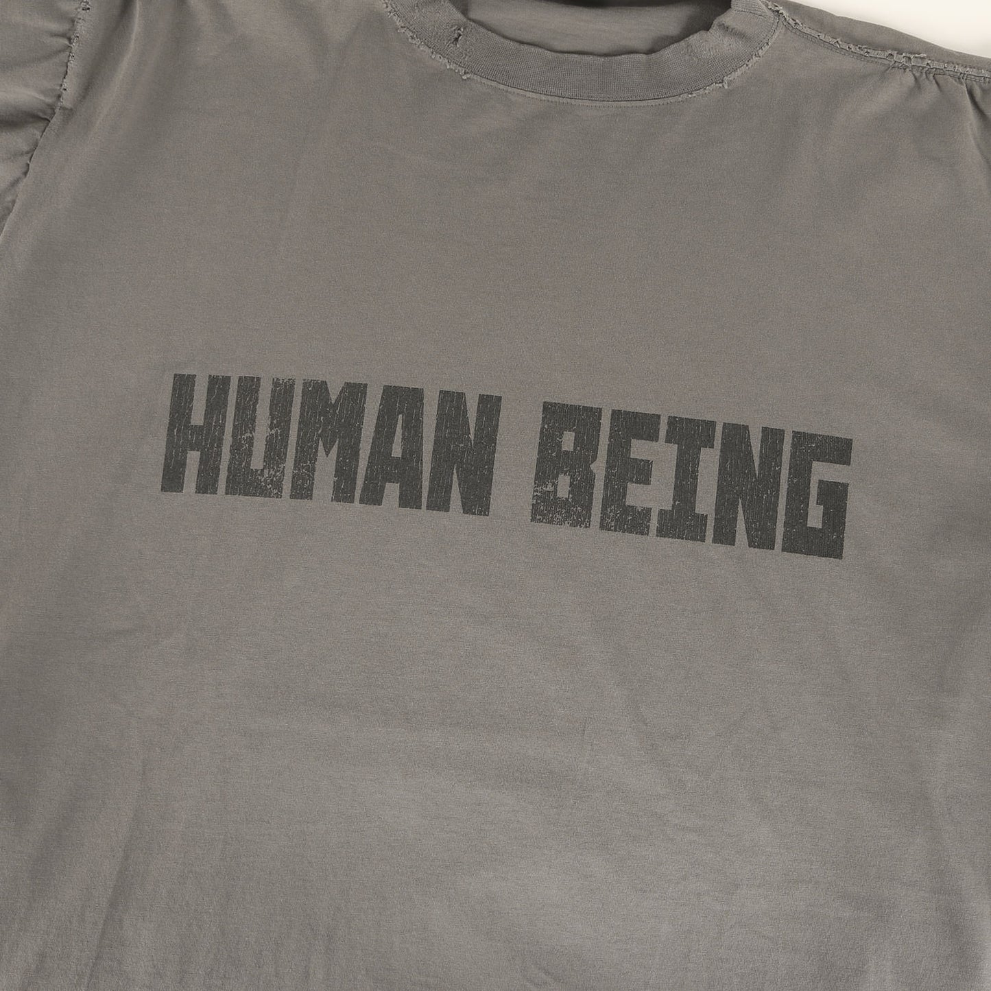 25SS ダメージ加工 HUMAN BEINGロゴ オーバーサイズ Tシャツ