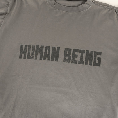 25SS ダメージ加工 HUMAN BEINGロゴ オーバーサイズ Tシャツ