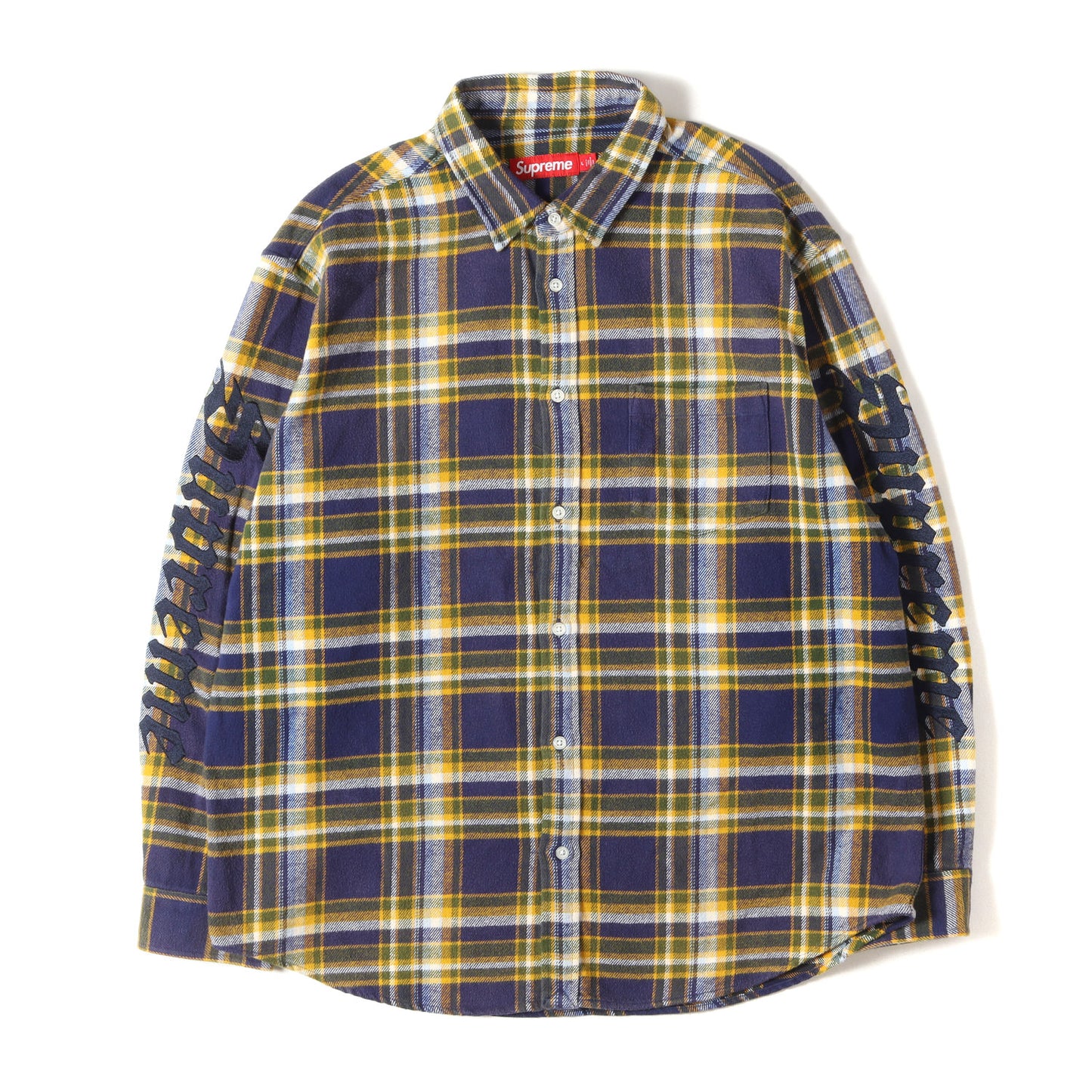 25SS フェード加工 袖ロゴ刺繍 チェック フランネルシャツ(Old English Plaid Flannel Shirt)