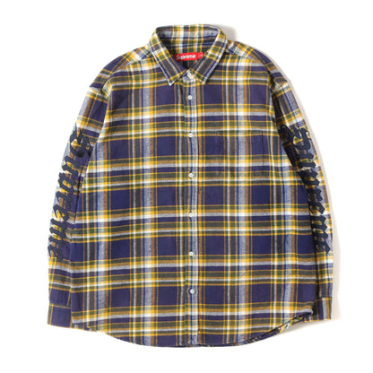 25SS フェード加工 袖ロゴ刺繍 チェック フランネルシャツ(Old English Plaid Flannel Shirt)