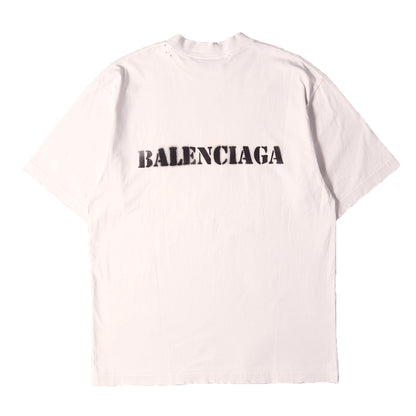 24SS ダメージ加工 ステンシルロゴ オーバーサイズ Tシャツ