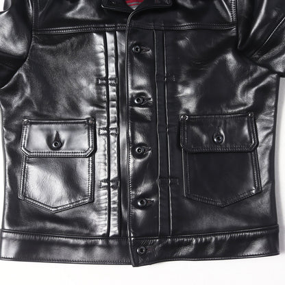 ボーダーブランケット付き ホースハイドレザー メカニック ジャケット (P620H HORSEHIDE MECHANIC'S JACKET)
