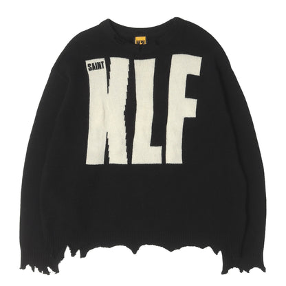 25AW ×The KLF ダメージ加工 KLFロゴ オーバーサイズ ウールニット(KLF_CREW NECK KNIT/KLF)