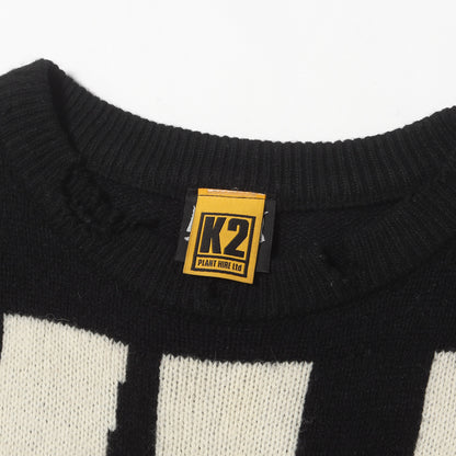 25AW ×The KLF ダメージ加工 KLFロゴ オーバーサイズ ウールニット(KLF_CREW NECK KNIT/KLF)