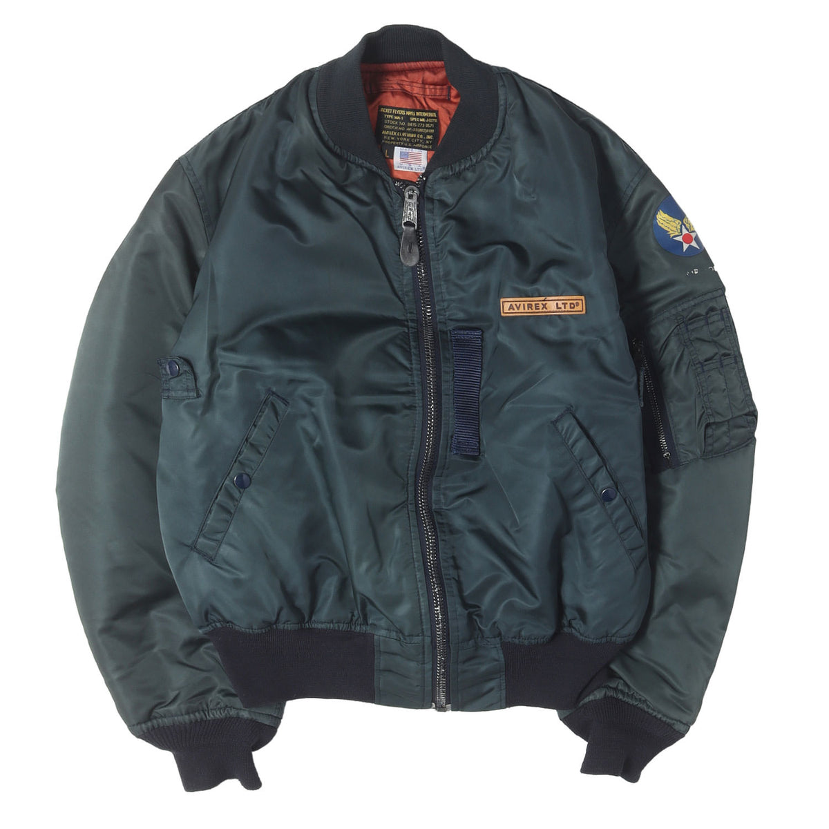 [雰囲気抜群] 90s レザーパッチ付き MA-1 フライトジャケット USA製