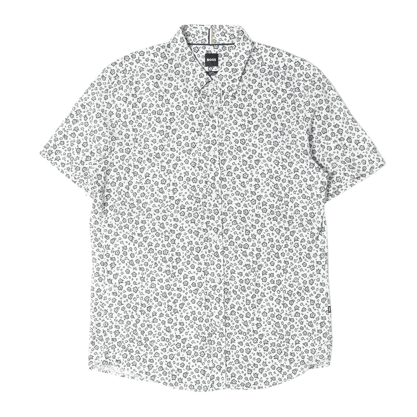 現行タグ フラワー柄 ストレッチリネン 半袖シャツ (SLIM FIT)