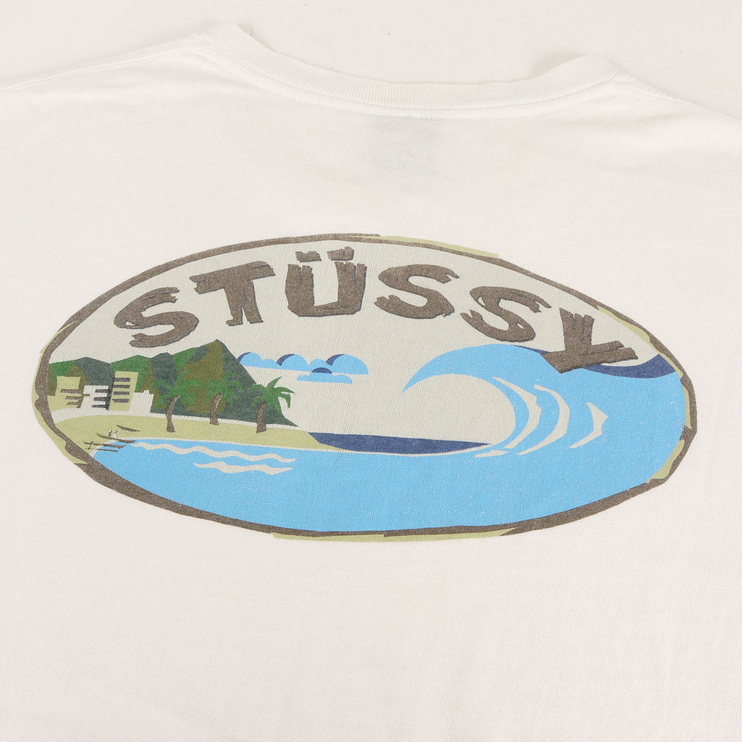 90s OLD STUSSY 紺タグ ビーチグラフィック Tシャツ(USA製)
