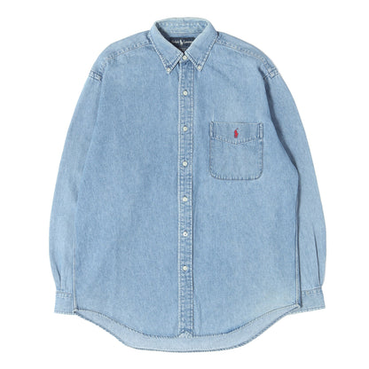 [希少 人気モデル] 90s ワンポイント刺繍 デニム BD ボタンシャツ (BIG SHIRT) RALPH LAUREN
