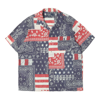 [現行モデル] 星条旗 バンダナ パッチワーク オープンカラー レーヨン 半袖シャツ (Patchwork Print Camp Shirt)