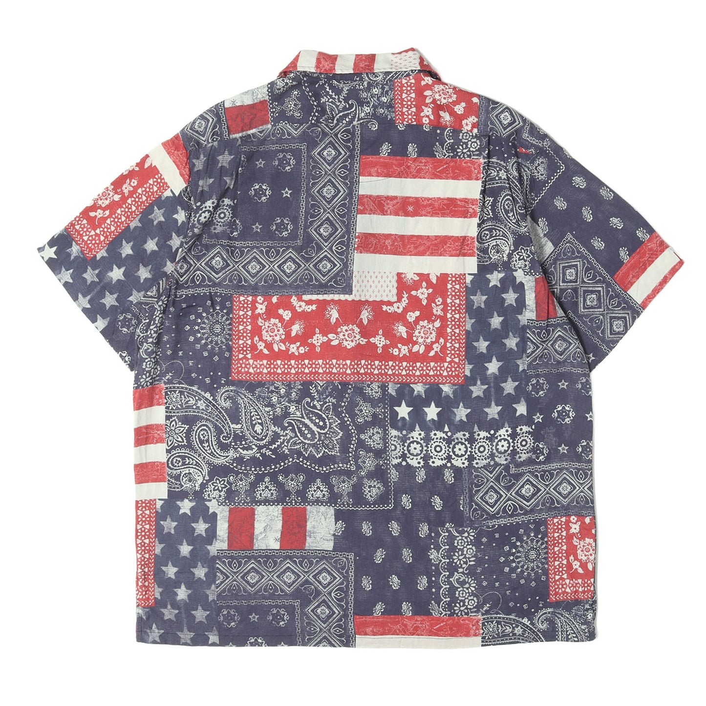 [現行モデル] 星条旗 バンダナ パッチワーク オープンカラー レーヨン 半袖シャツ (Patchwork Print Camp Shirt)