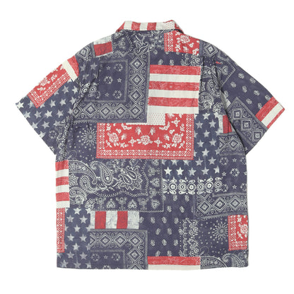 [現行モデル] 星条旗 バンダナ パッチワーク オープンカラー レーヨン 半袖シャツ (Patchwork Print Camp Shirt)