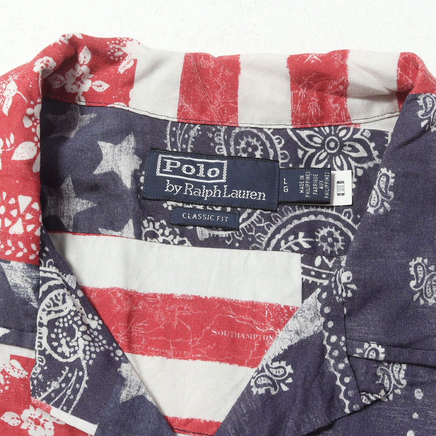 【美品】【現行モデル】POLO Ralph Lauren ポロ ラルフローレン シャツ ネイビー レッド サイズ:L 星条旗 バンダナ パッチワーク オープンカラー レーヨン 半袖シャツ Patchwork Print Camp Shirt  トップス カジュアルシャツ 半袖【メンズ】【中古】 POLO Ralph Lauren (ポロ ラルフローレン) [現行モデル] 星条旗