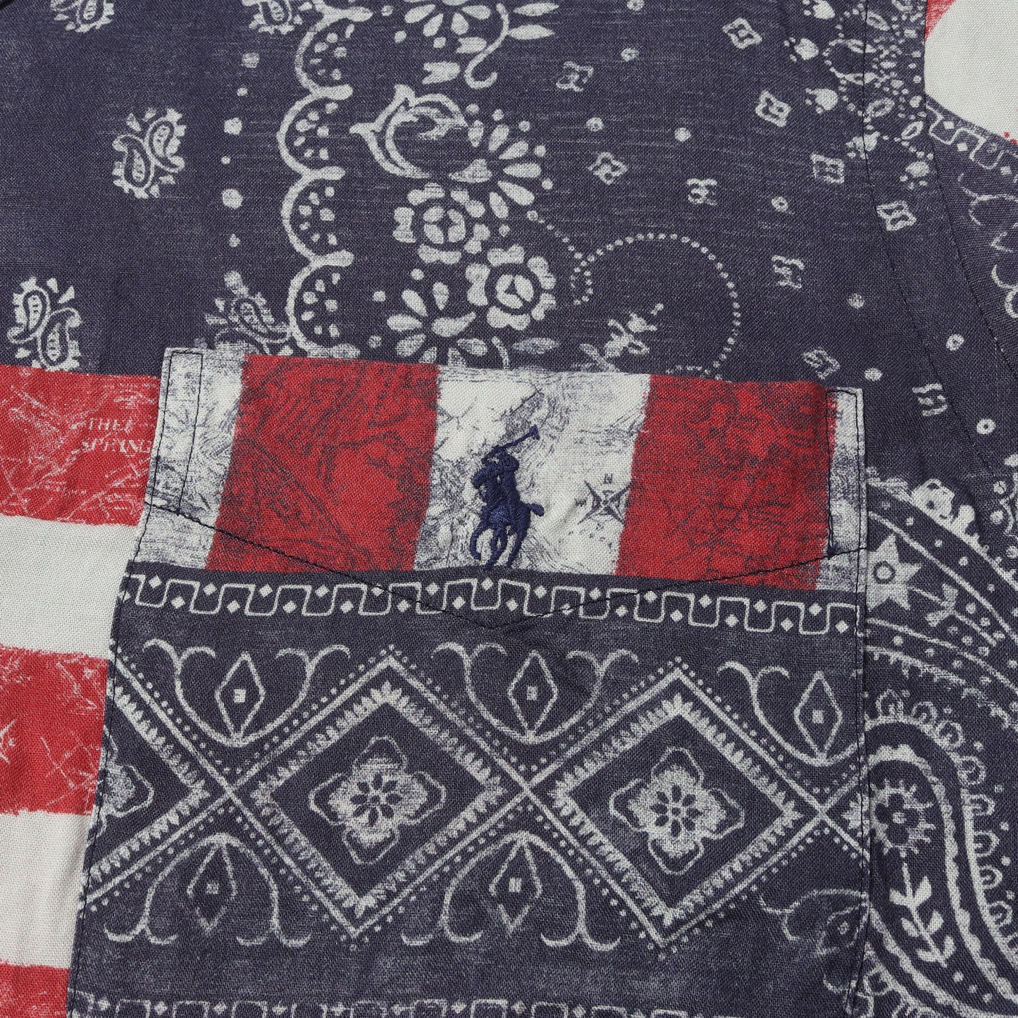 [現行モデル] 星条旗 バンダナ パッチワーク オープンカラー レーヨン 半袖シャツ (Patchwork Print Camp Shirt)