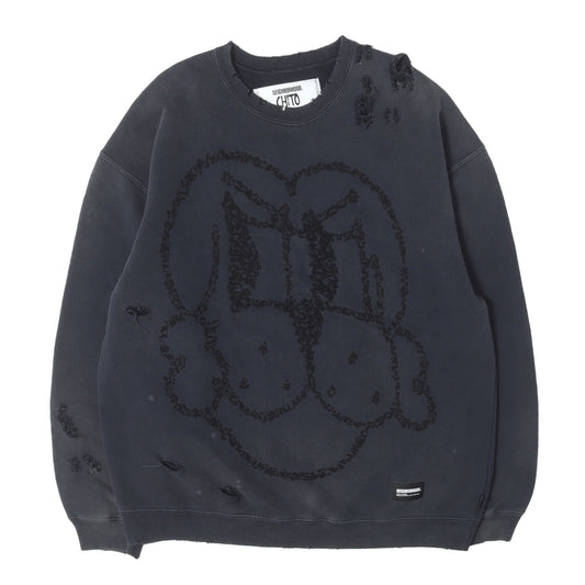 25AW ×CHITO サベージ加工 グラフィック刺繍 スウェット(SAVAGE SWEAT SHIRT LS)