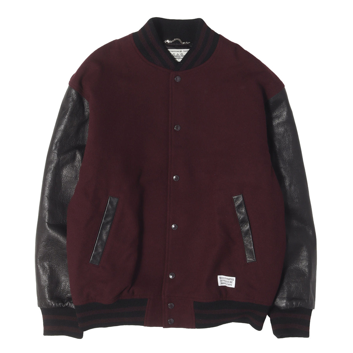 23SS 袖レザー メルトンウール スタジャン / バーシティ ジャケット(LEATHER VARSITY JACKET)