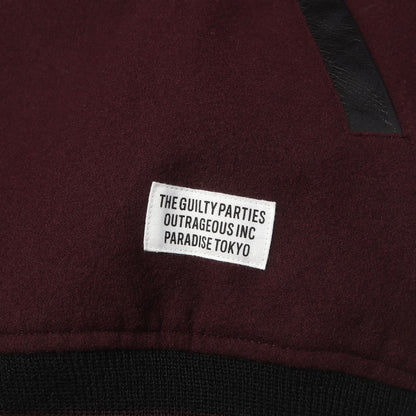 23SS 袖レザー メルトンウール スタジャン / バーシティ ジャケット(LEATHER VARSITY JACKET)