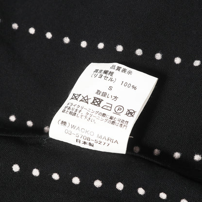ロゴ刺繍 ドットストライプ オープンカラー 半袖シャツ