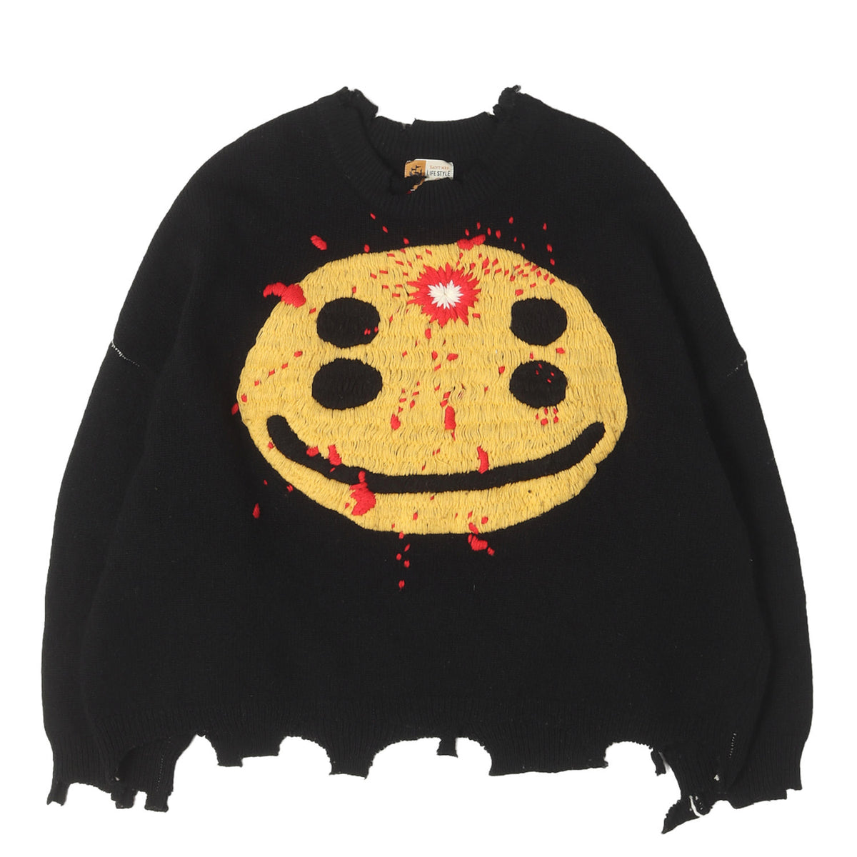 24AW ✕Cactus Plant Flea Market ダメージ加工 ワイド ウールニット(SMILE CP_CREW KNT)