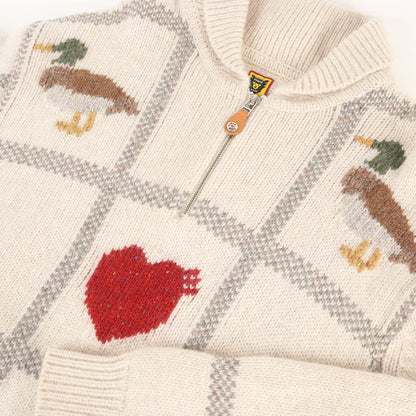 24AW ダック&ハート ハーフジップ ニット セーター(Animal Half-Zip Knit Sweater)