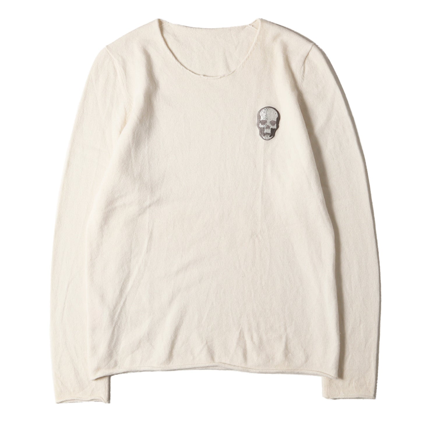 ワンポイント ラインストーン スカル 刺繍 カシミヤ ウール ハイゲージ ニット / セーター プルオーバー