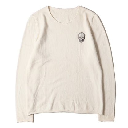 ワンポイント ラインストーン スカル 刺繍 カシミヤ ウール ハイゲージ ニット / セーター プルオーバー